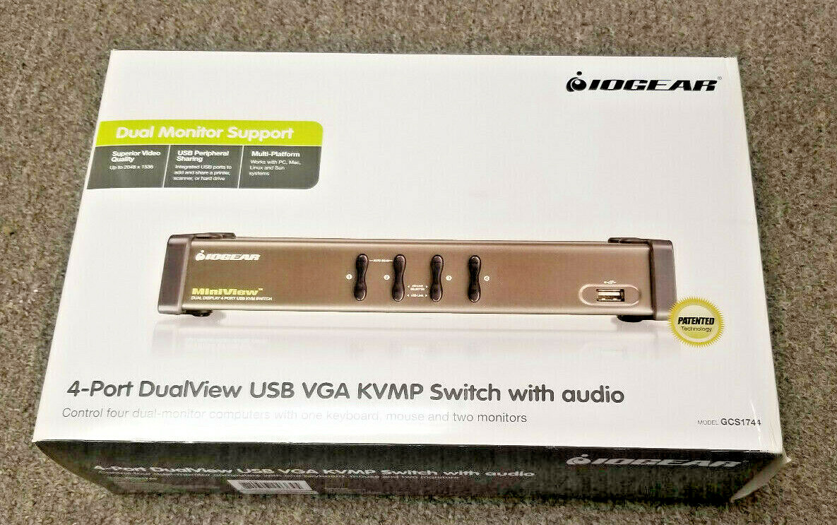 IOGEAR 4-Port DualView USB VGA KVMP Switch with Audio w/Full Set of Cables