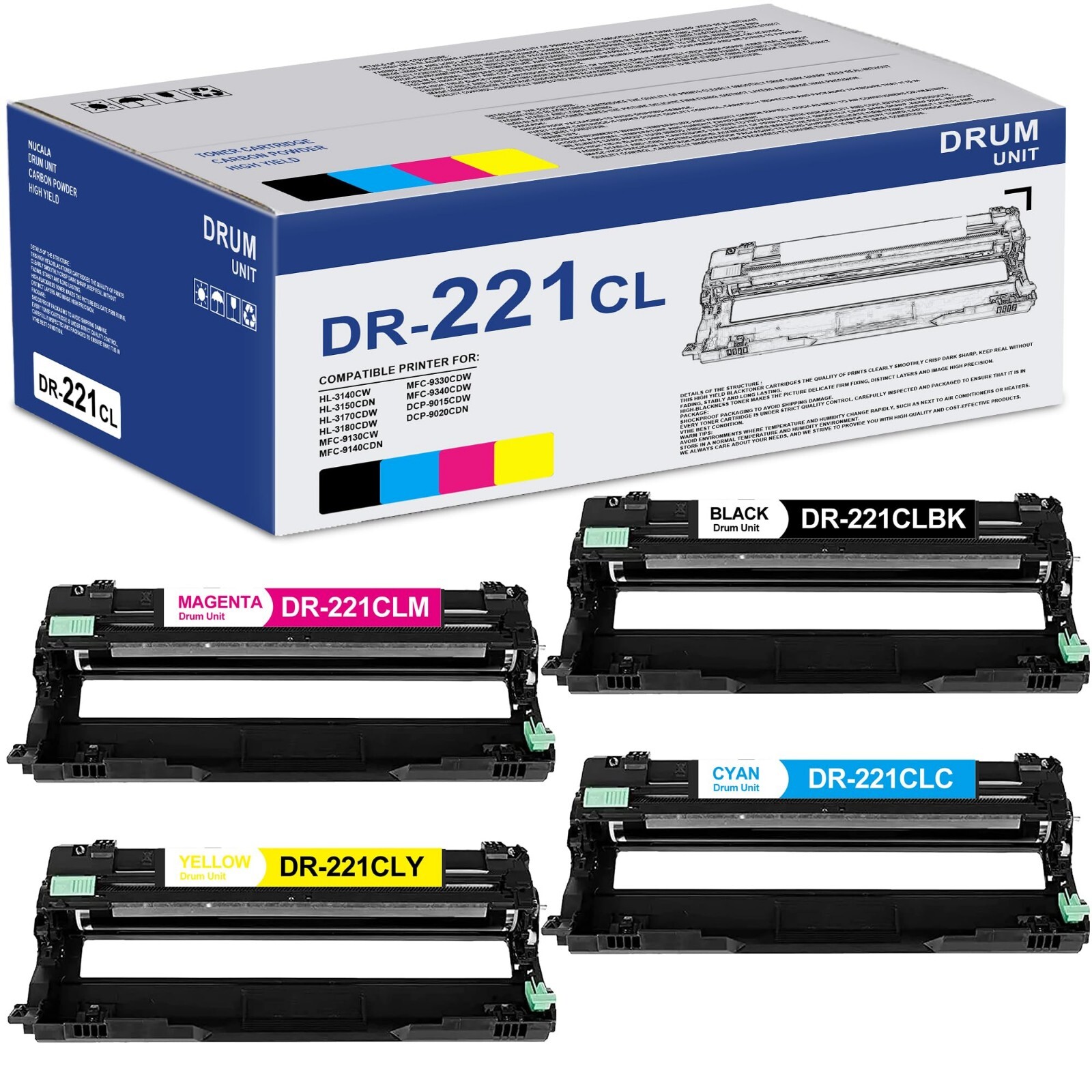 4 Pack DR-221CL Drum Unit for Brother MFC-9130CW MFC-9330CDW MFC-9340CDW DR-221