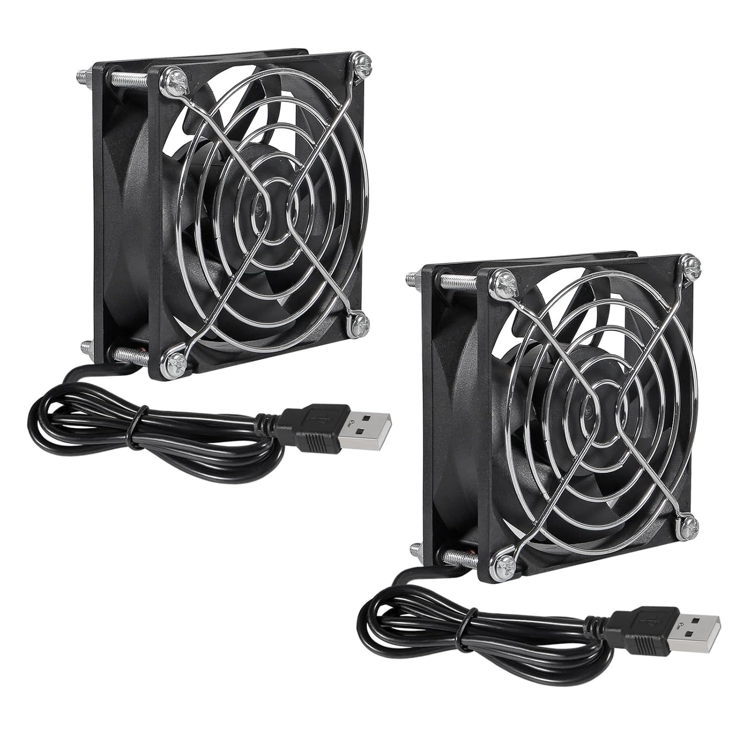 USB 5V 80MM Cooling Fans with Metal Grill for Computer and Laptop 2-Pack