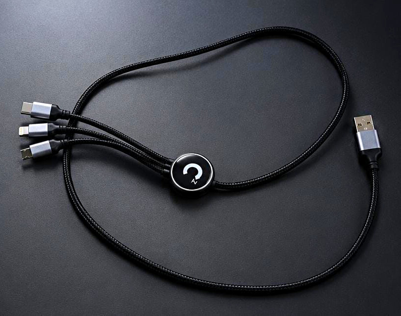 3-in-1 Braided USB-A Charging Cable USB-C/Micro-USB/Lightning Black