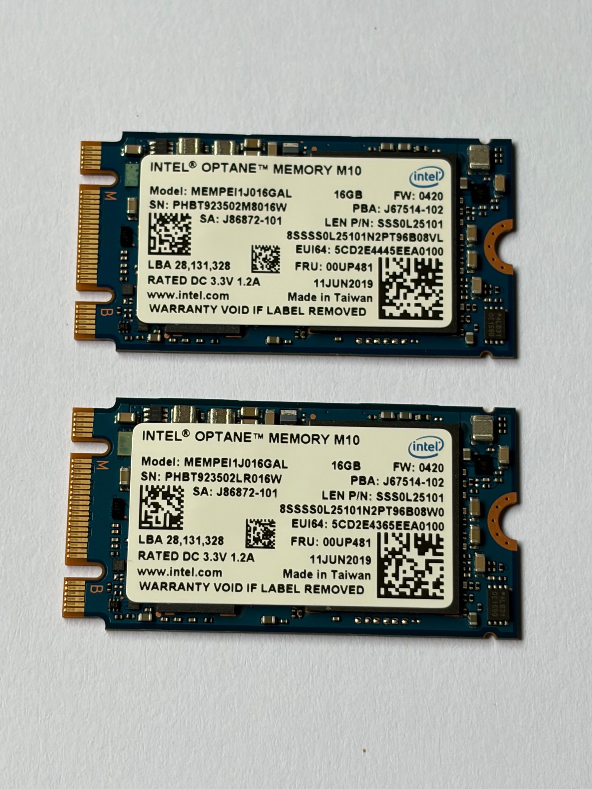 2 pcs Intel Optane Memory M10 SSD M.2 2242 16GB MEMPEI1J016GAL PCIe Nvme Xpoint