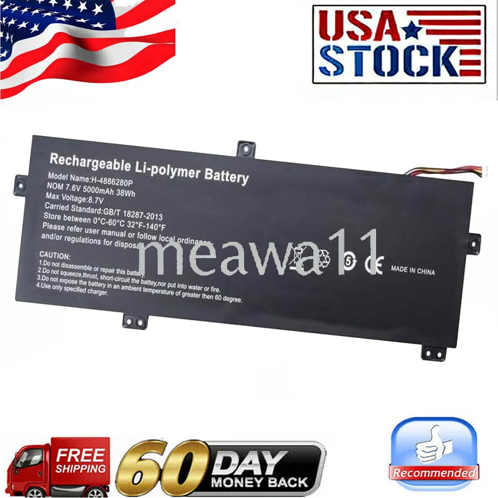 38Wh U3576127 Battery For RTDPART H-4886280P 5080270P U3576127PV U3576127PV-2S1P