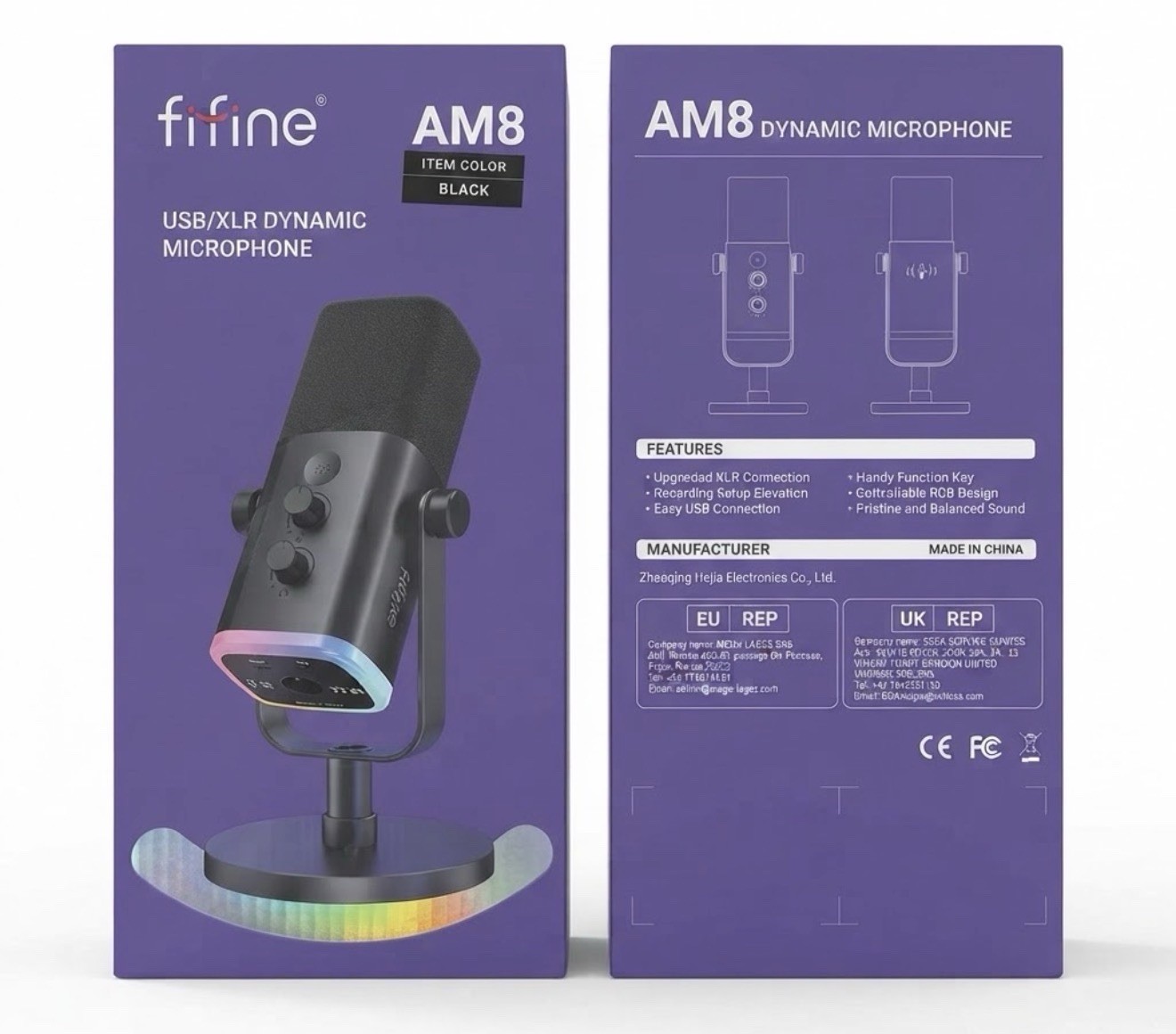 FIFINE AmpliGame AM8 USB Gaming Microphone Kit RGB Boom Arm Pop Filter Cardioid