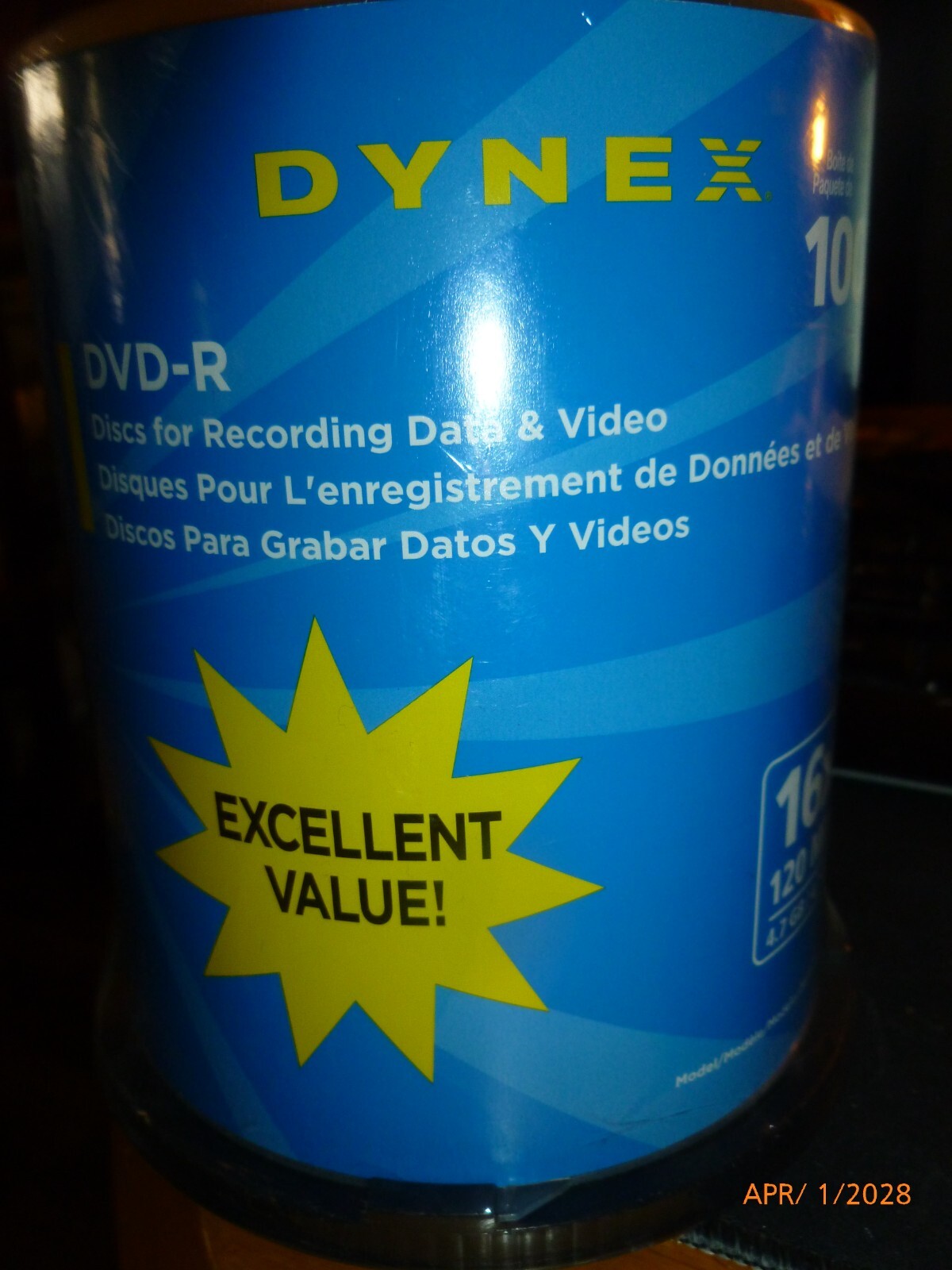 NEW Dynex DVD-R Recordable Media Discs 100 Spindle Pack - 16x 120min 4.7GB