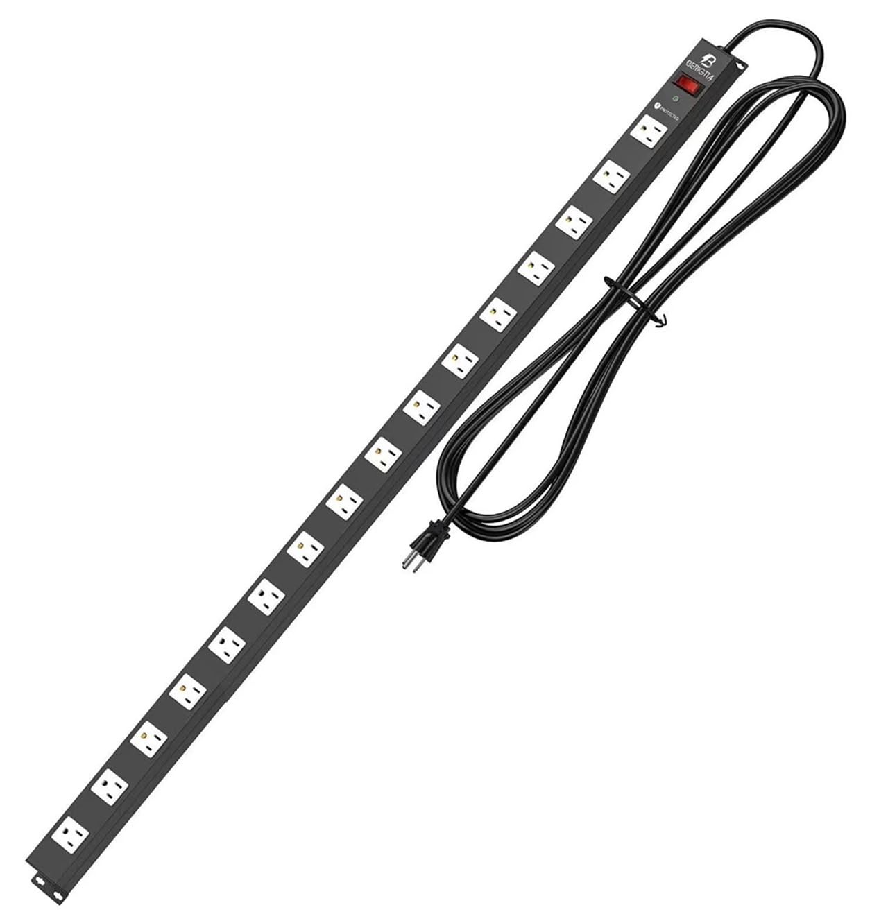 Berigtta 16 Outlet Surge Protector Metal Power Strip 1800J Mountable Power