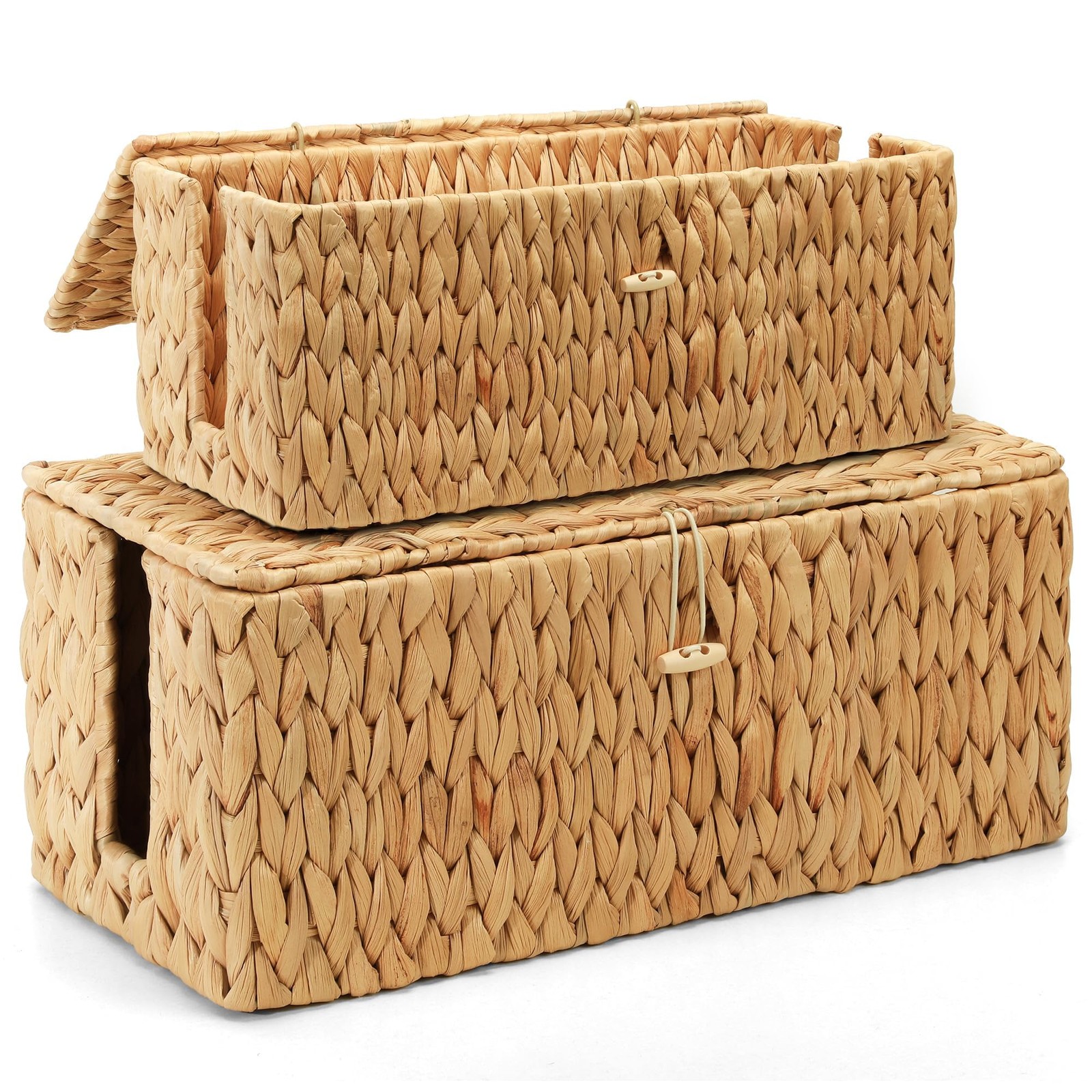 2 Pack Water Hyacinth Cable Management Box Cord Hider Organizer With Lid