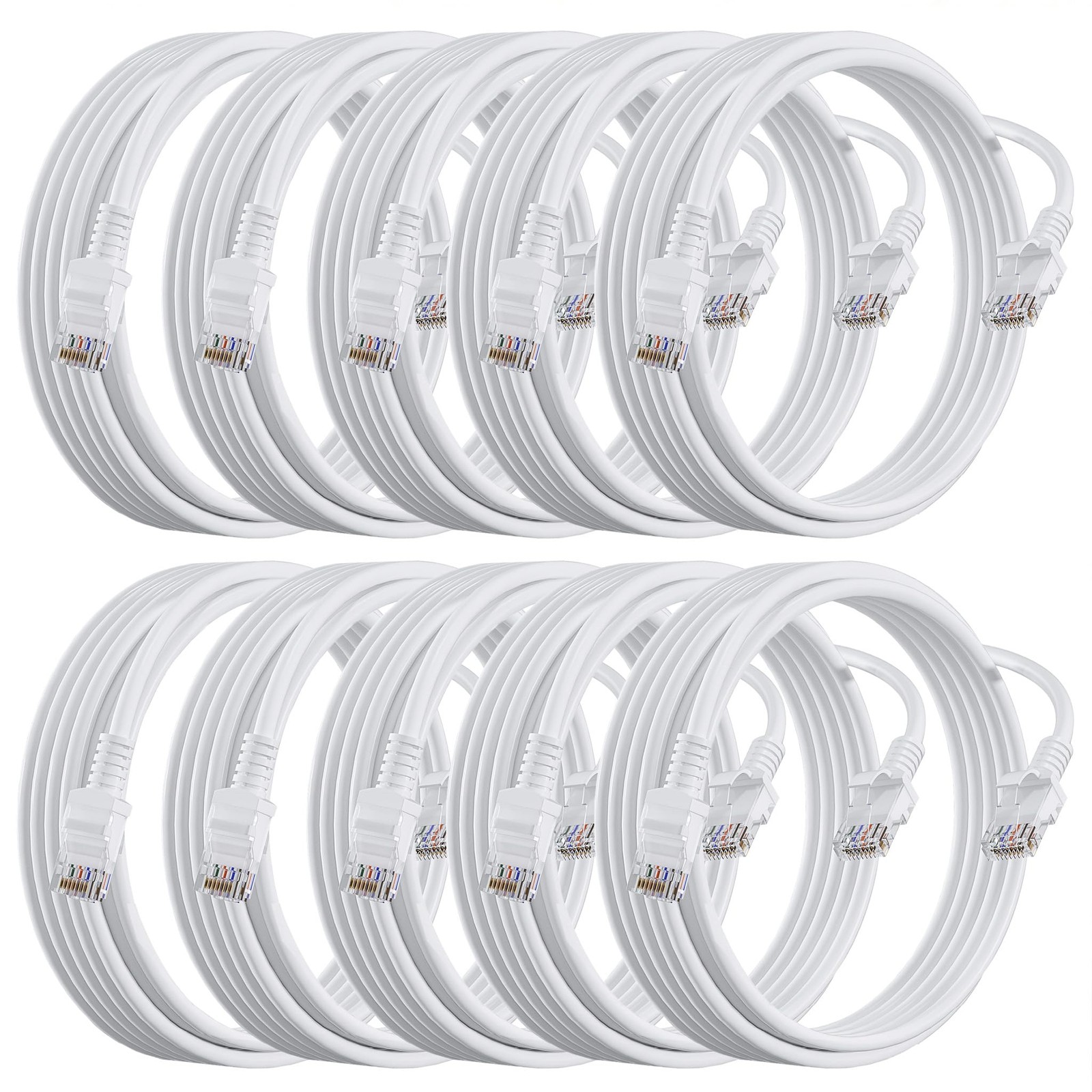 10 PCS 10 FT Cat 6 Ethernet Cable 10G Support Cat7 Cat8 Network RJ45 LAN White