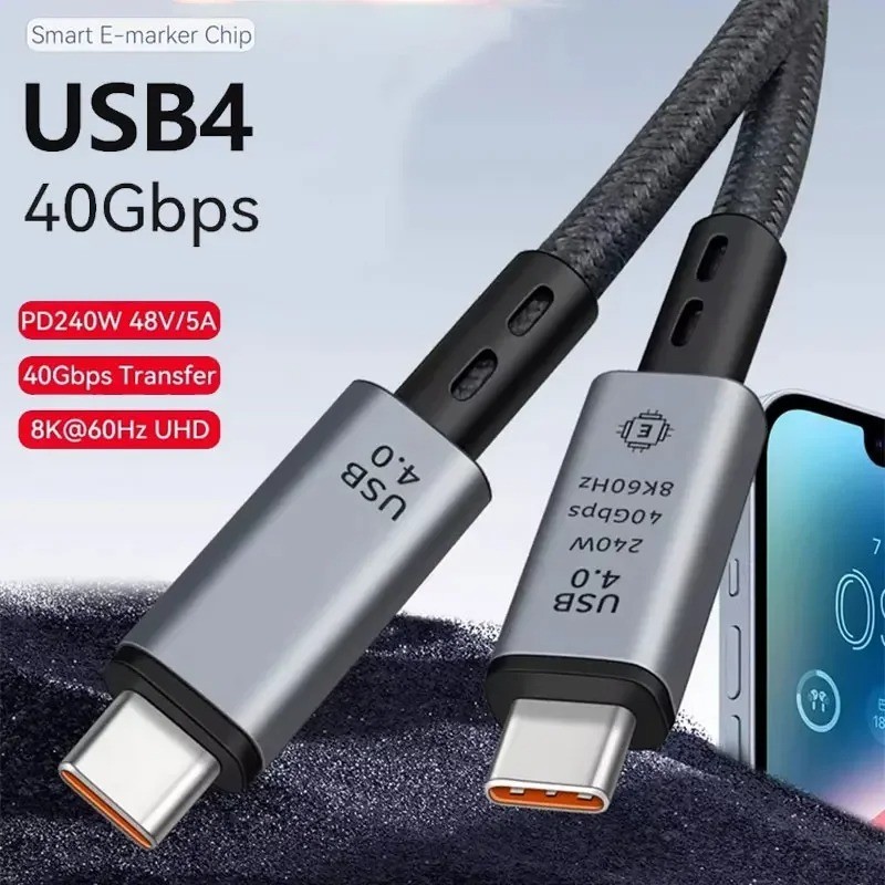 3FT Thunderbolt 4 USB 4.0 USB-C 8K Cable 40Gbps Charger Data PD 240W UHD Video