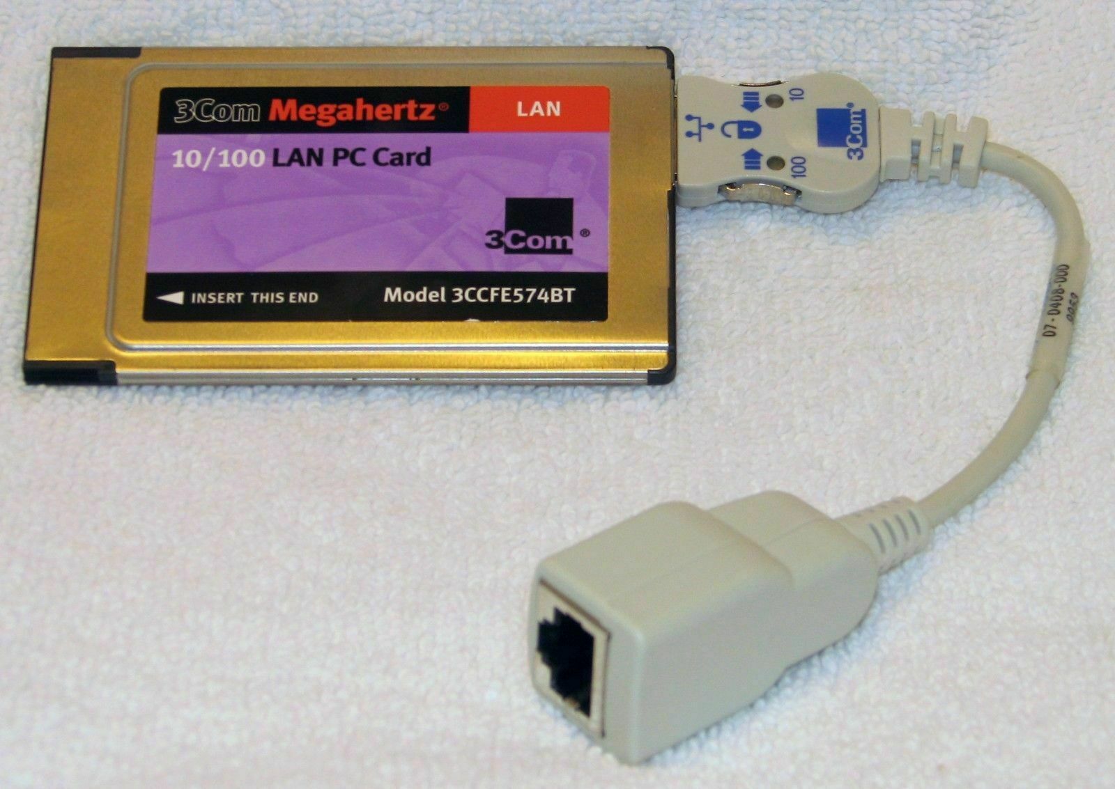 3Com 10/100 PCMCIA Ethernet LAN PC Card 3CCFE574BT with NEW Dongle Cable