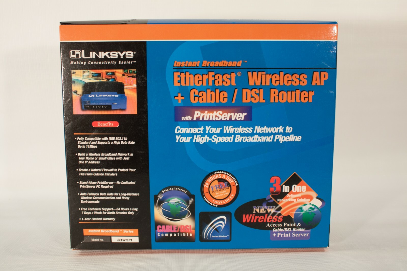 Linksys BEFW11P1 Etherfast Wireless AP+Cable/DSL Router+Print server 802.11B 
