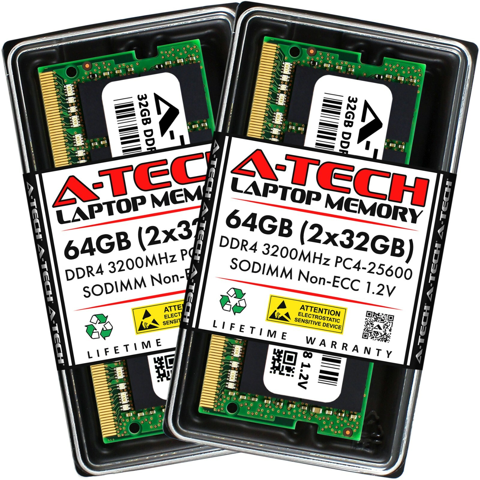 A-Tech 64GB Kit 2x 32GB PC4-25600 Laptop SODIMM DDR4 3200 MHz 260-Pin Memory RAM