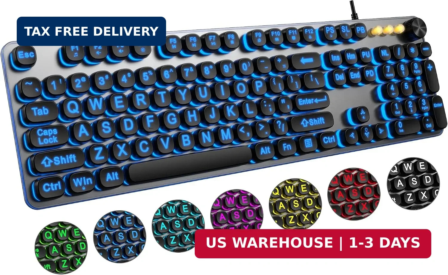 QUASIO Large Print Backlit Keyboard with 7-Color Backlit, Wired USB Lighted Comp