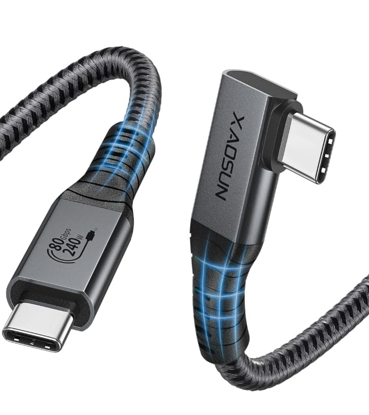 USB 4 80Gbps Cable For Thunderbolt 5 1.6FT 240W 90 Degree USB C 8K@60Hz
