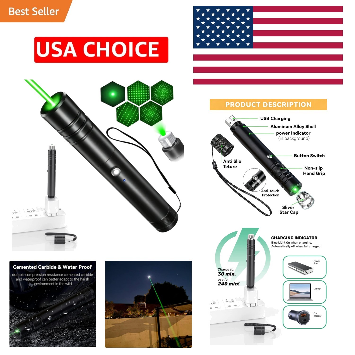 Compact Rechargeable Green Presentation Light - Perfect for Meetings & Outdoors