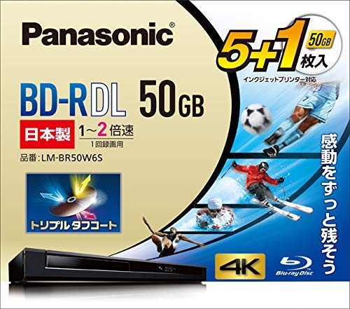 Panasonic 2x Blu-ray Disc Single-Sided Dual Layer 50GB 5 Discs+1 Disc LM-BR50W6S