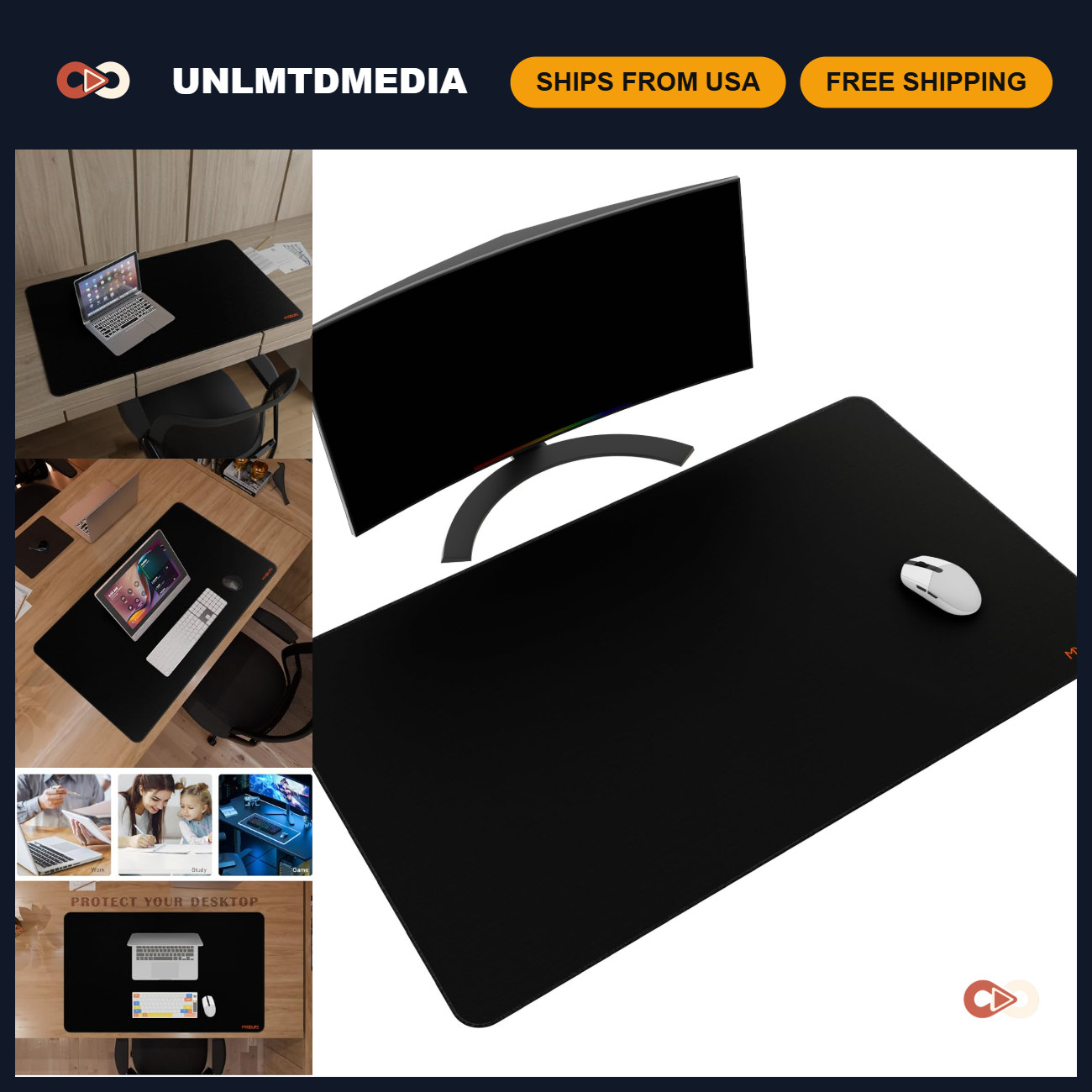 XXL Large Gaming Mouse Pad 40" x 24" Extended Desk Mat - Black, Non-Slip Surface