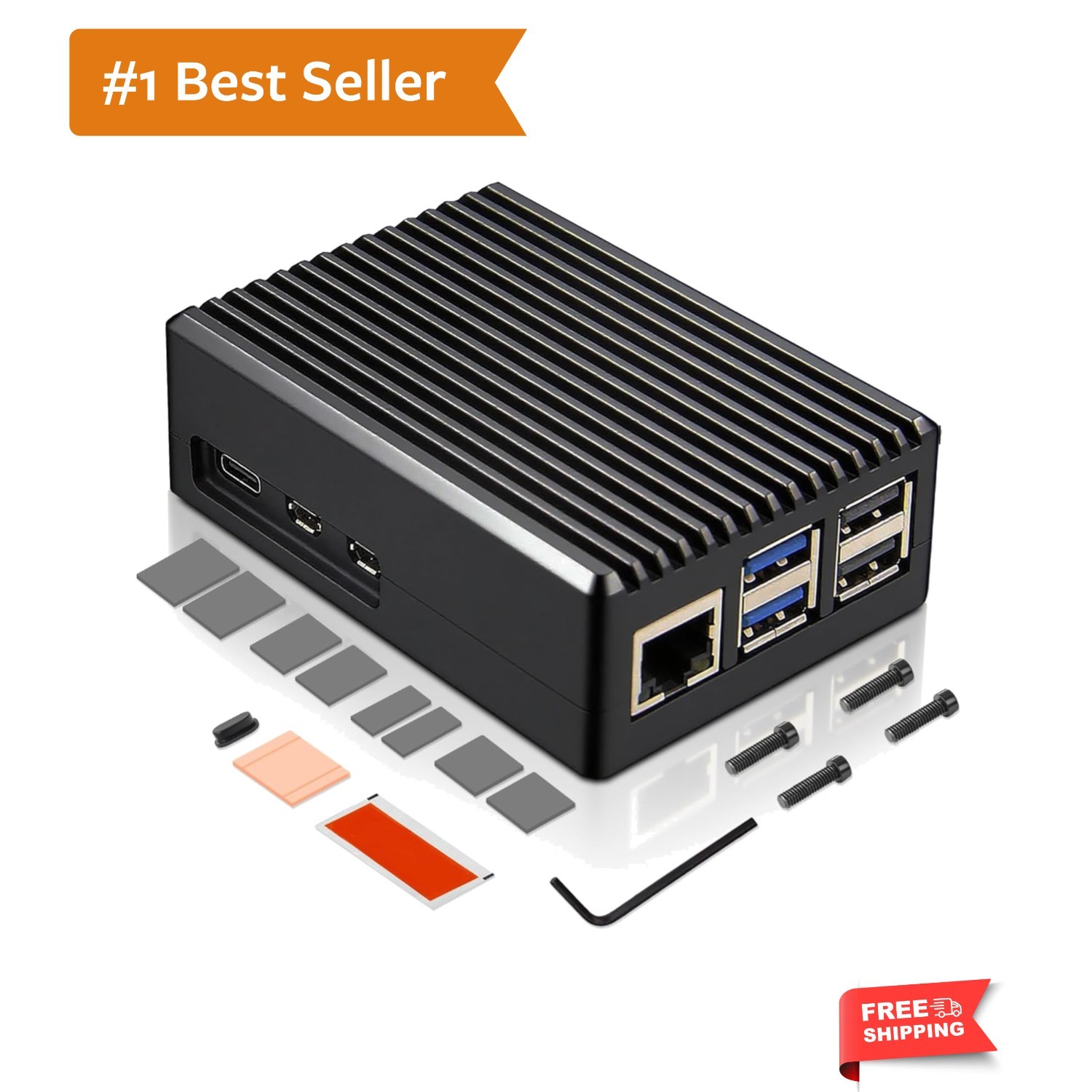 P573 Aluminum Case for Raspberry Pi 5, Fanless Heavy-Duty Passive Cooling Arm...