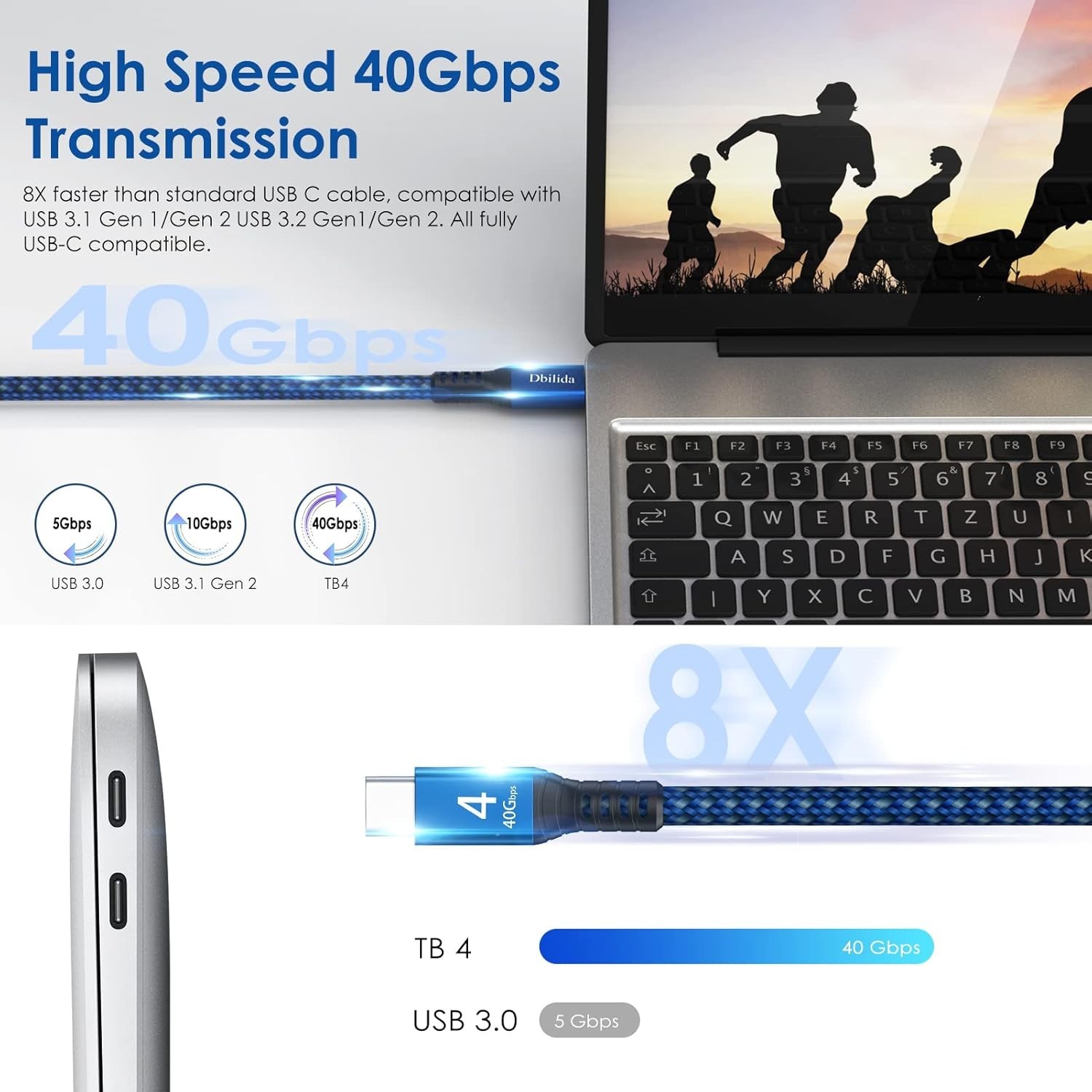 1.6ft Thunderbolt 4 Cable⚡240W⚡40G/s⚡8K⚡MacBook Mini HP Dell SSD iPhone eGPU PRO