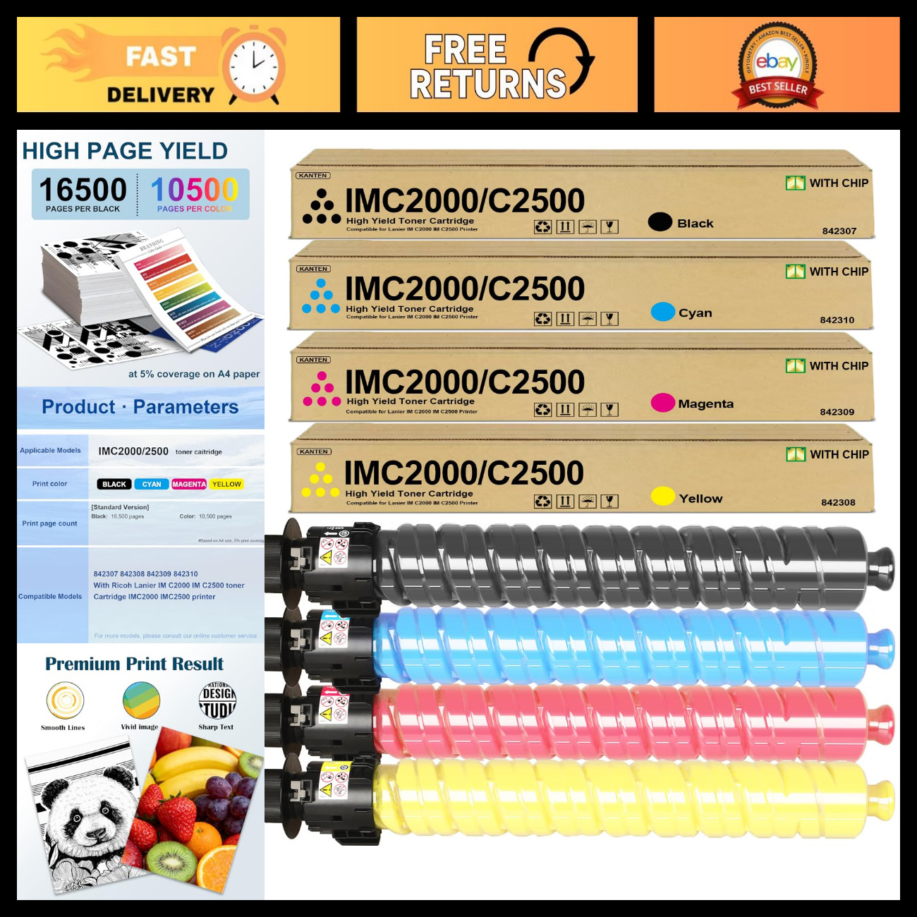 High-Quality Toner Cartridge Compatible with IM C2000 C2500 - Chip Included, 842