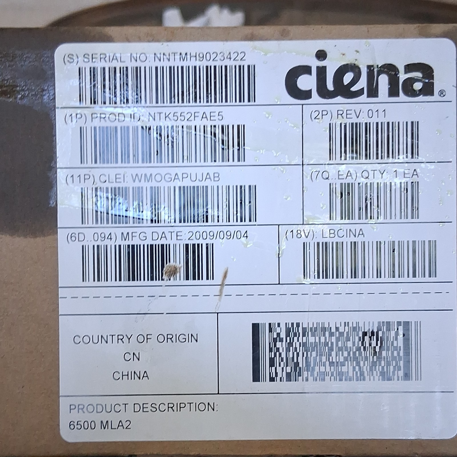 Ciena 6500 MLA2 LAN Interface Module Card NTK552FAE5 SFP Port ST Connector