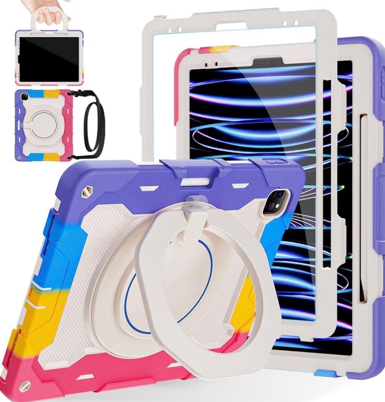 iPad Pro 12.9 Inch Case (6th, 5th, 4th & 3rd Gen) HD Screen Protector with Strap