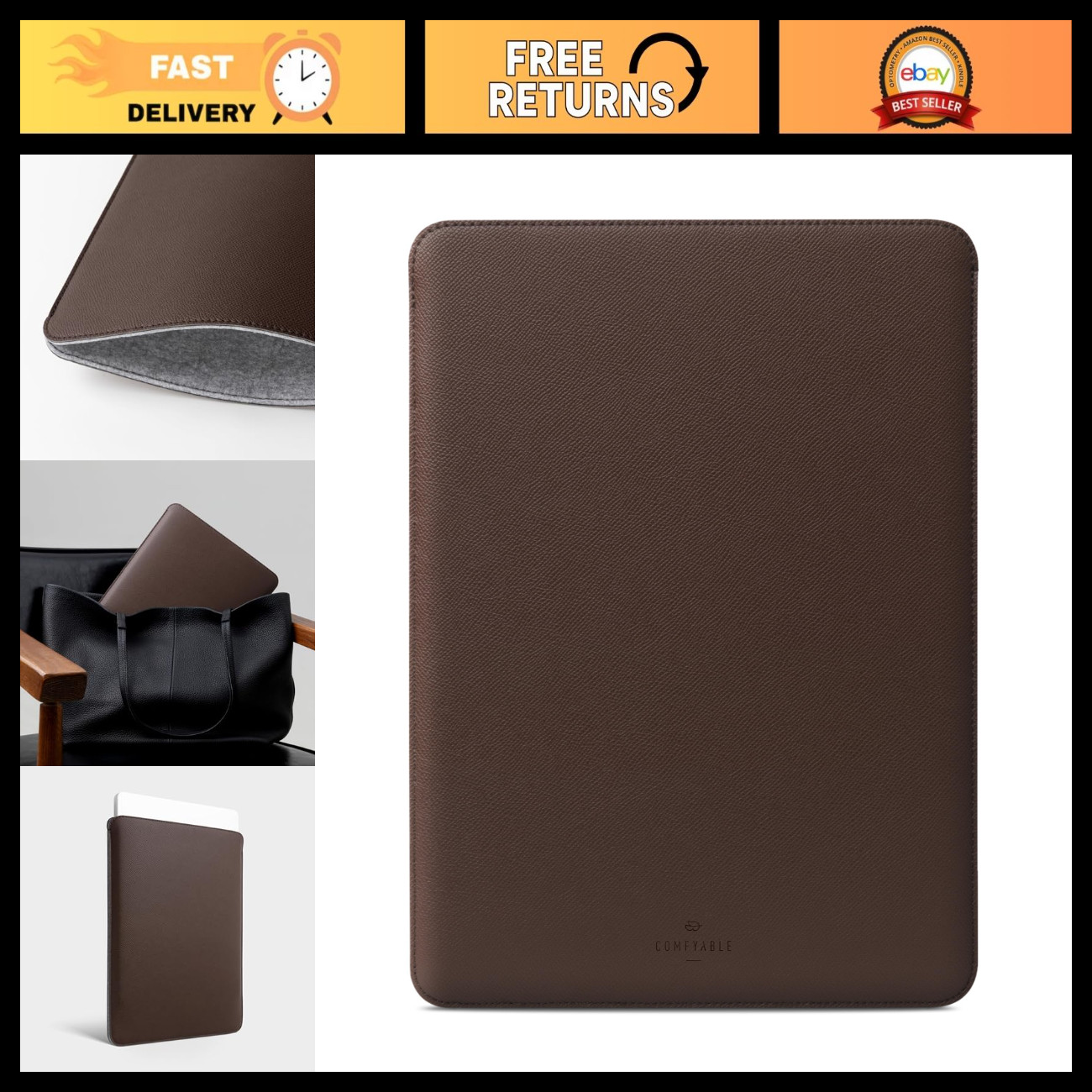 13 Inch Laptop Sleeve - Faux Leather Case for MacBook Air/Pro, Stylish & Durable