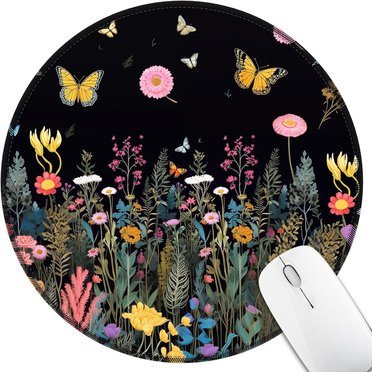 Butterfly Floral Round Mouse Pad, Small Mousepad for Laptop Desk | Mouse Mat for