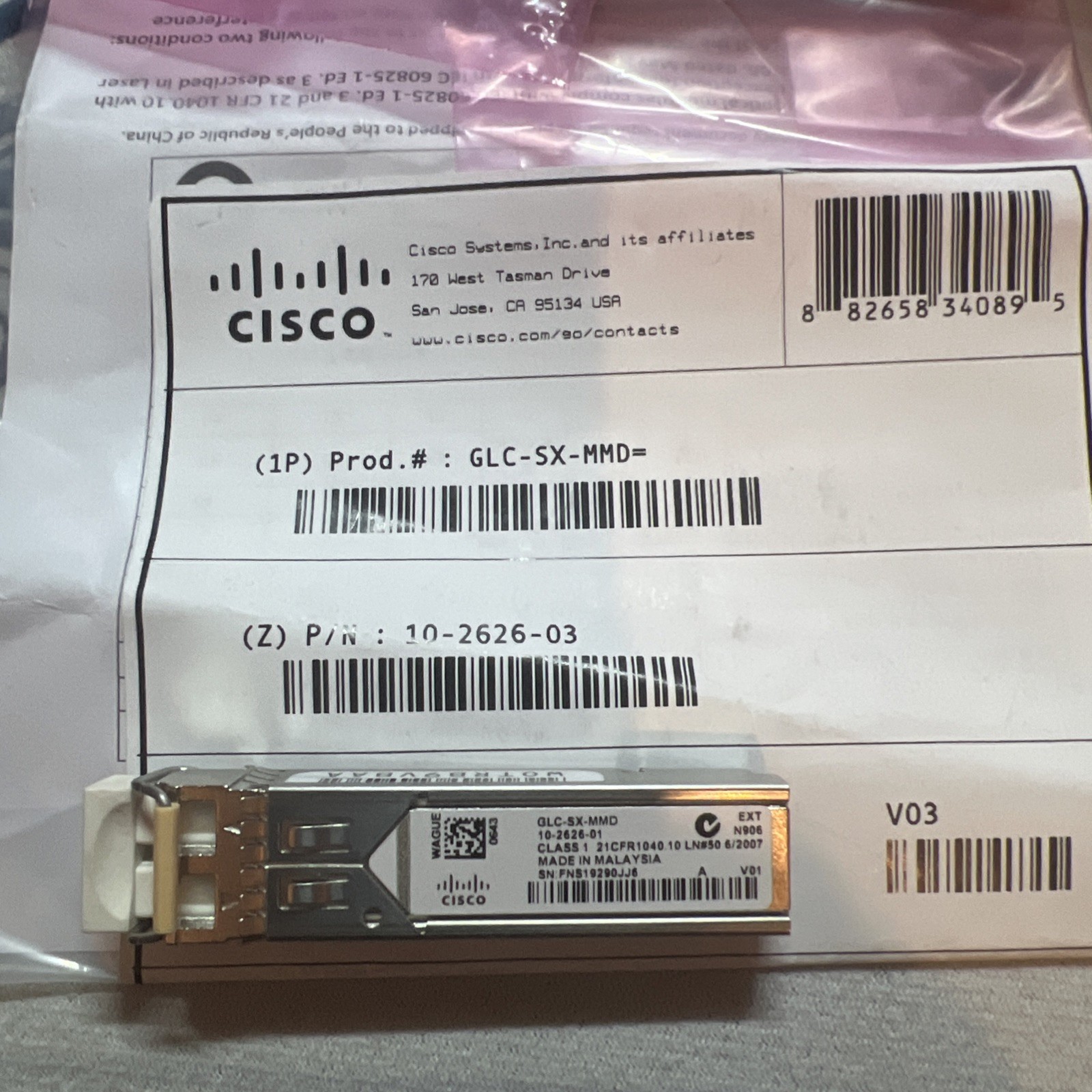 Cisco GLC-SX-MMD 10-2626-03 1000Base SX SFP Transceiver Module