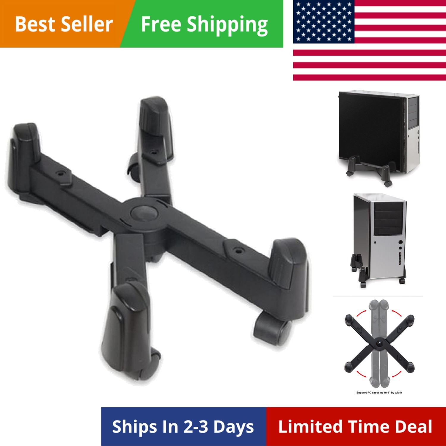 Mobile Desktop Tower Computer Floor Stand Rolling Caster Wheels and Adjustabl...