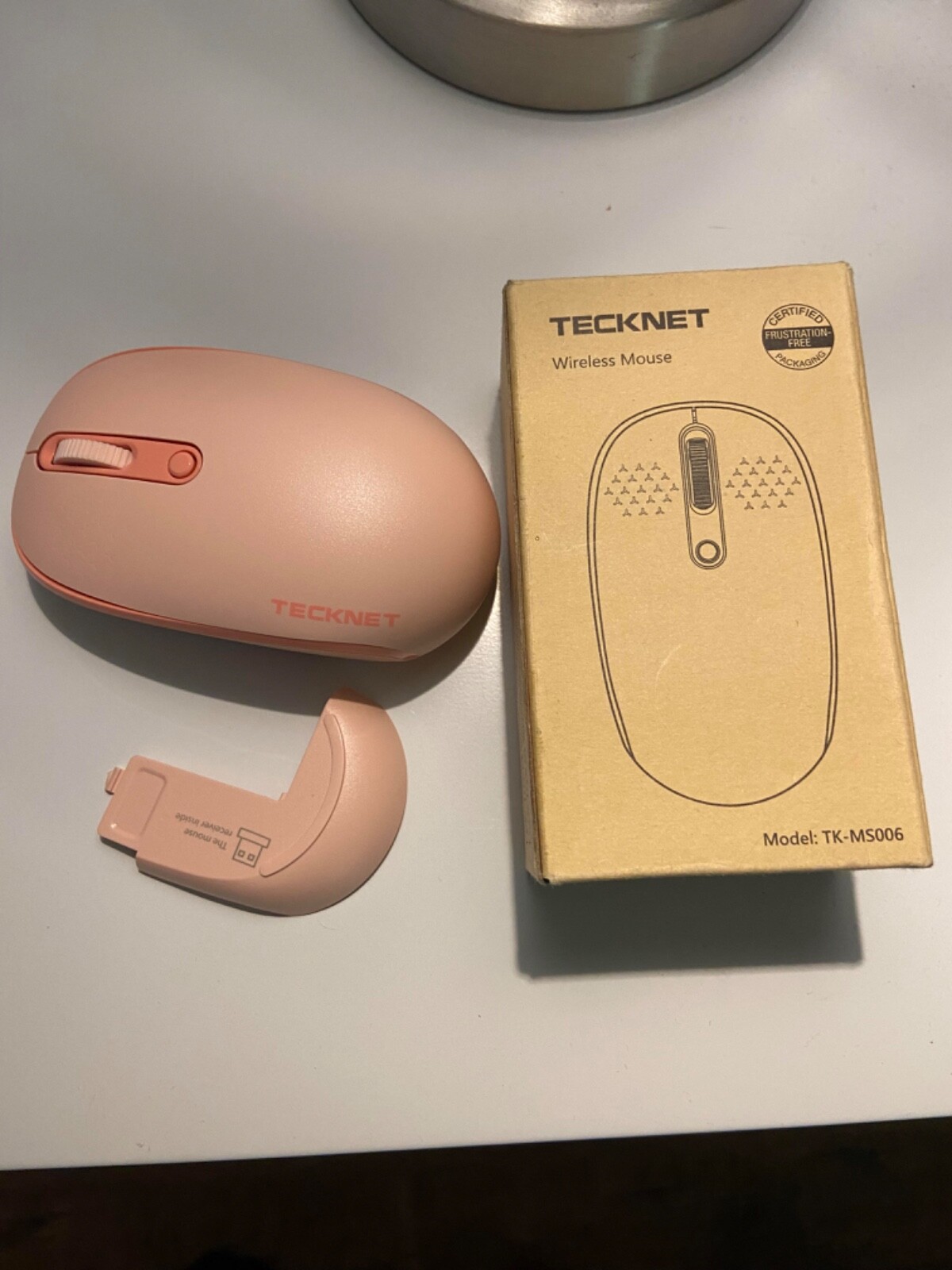 TECKNET Wireless Mouse for Laptop, 2.4GHz USB Mini Cordless Small Pink TK-MS006