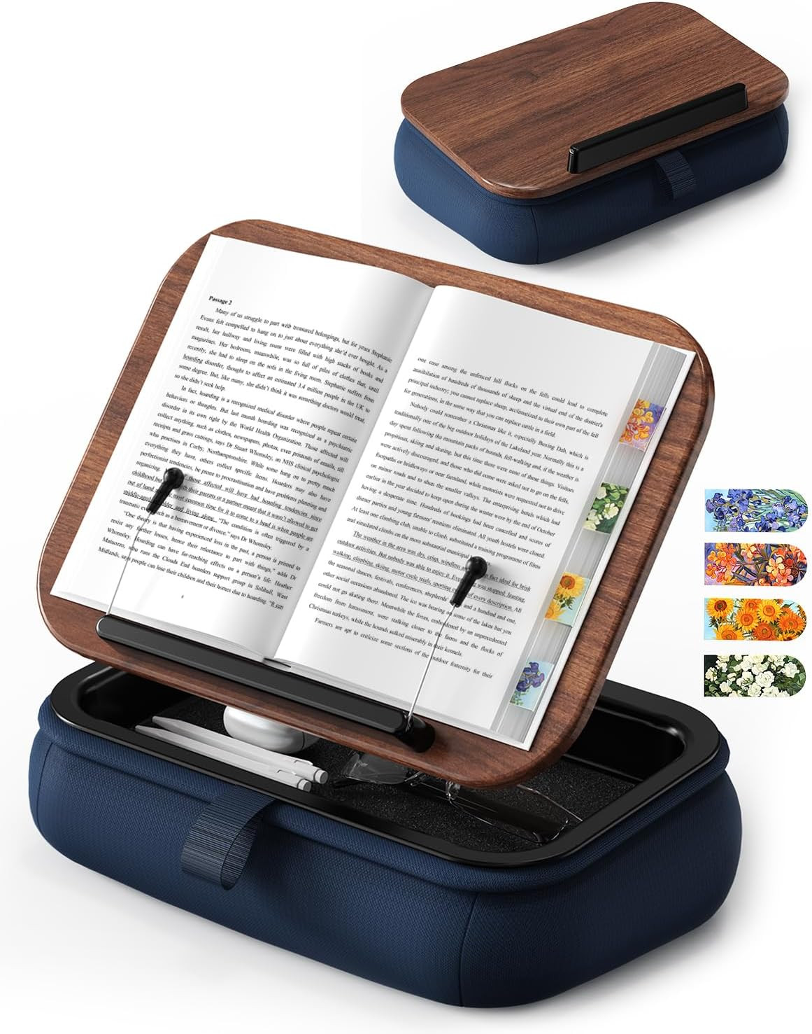 Lap Book Pillow Stand with Storage, Book Holder for Reading in Bed