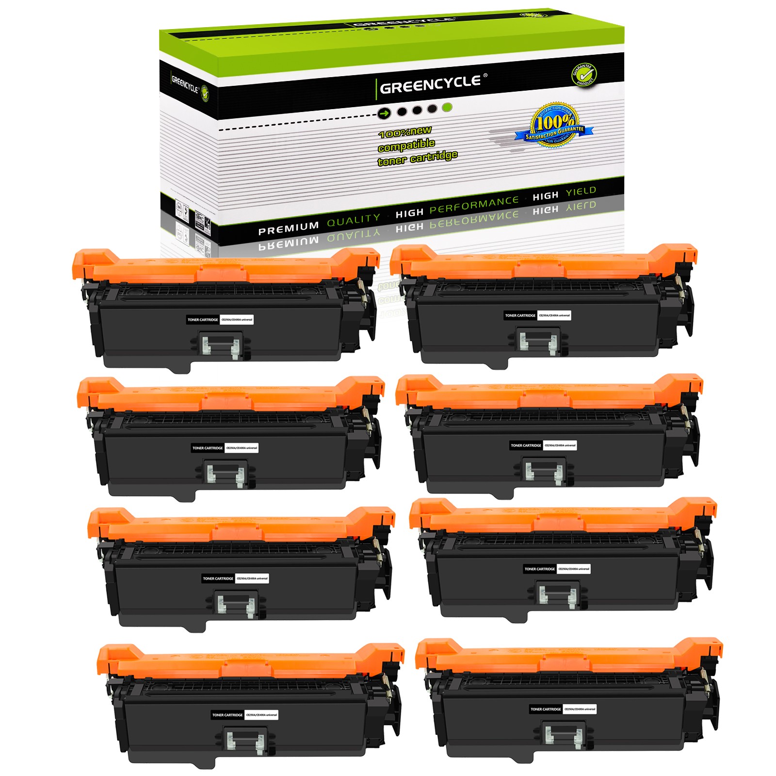 8PK Compatible CE250A Toner Cartridge for HP Color LaserJet 3525n 3525dn CP3525x