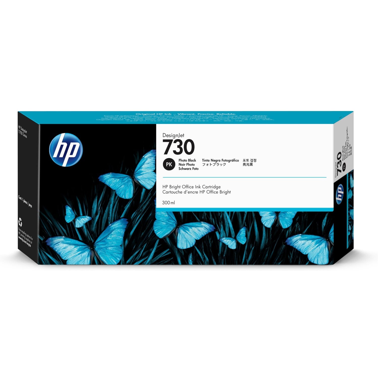 HP 730 High Capacity Photo Black Ink Cartridge, 300 ml, for DesignJet T1700
