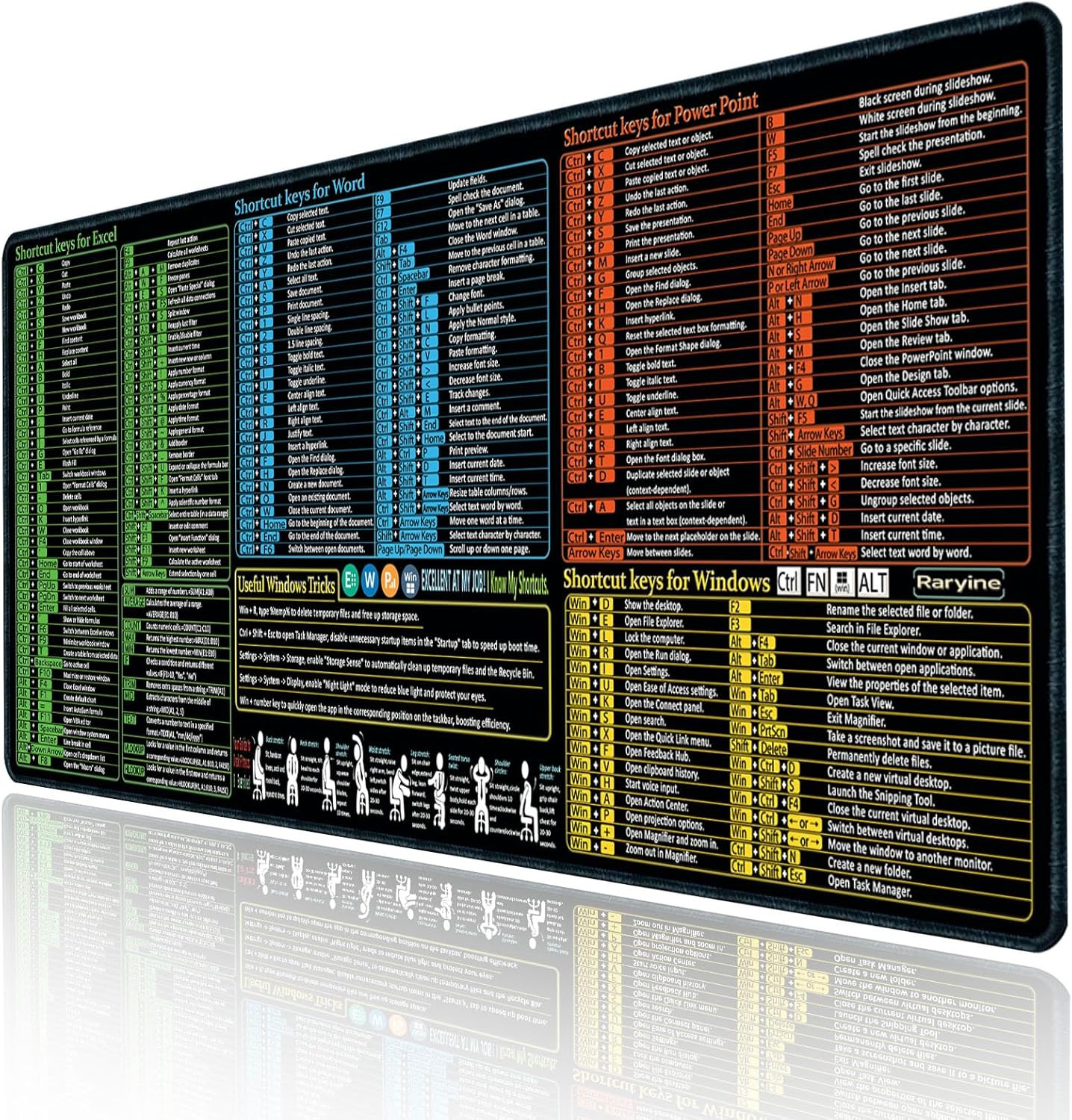 Excel/Word/Power Point/Windows Mouse Pad,Non-Slip&Waterproof Large Gaming Office