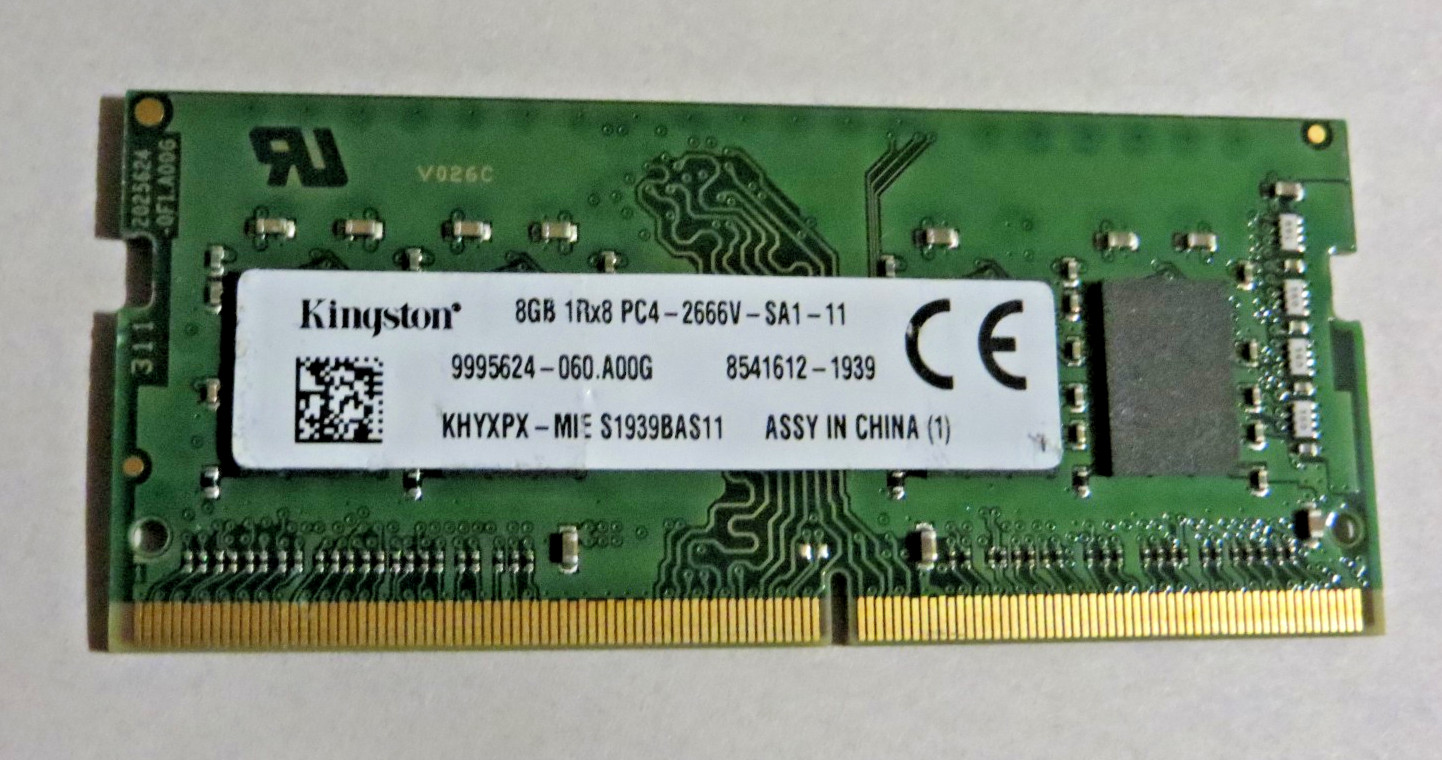 8GB Single Module DDR4 2666MHz PC4-21300 Laptop Memory Kingston KHYXPX-MIE