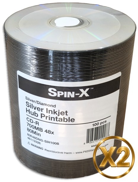 200-Pak Spin-X Silver Inkjet Hub Printable DIAMONDSILVER 48X 80-Min CD-R's