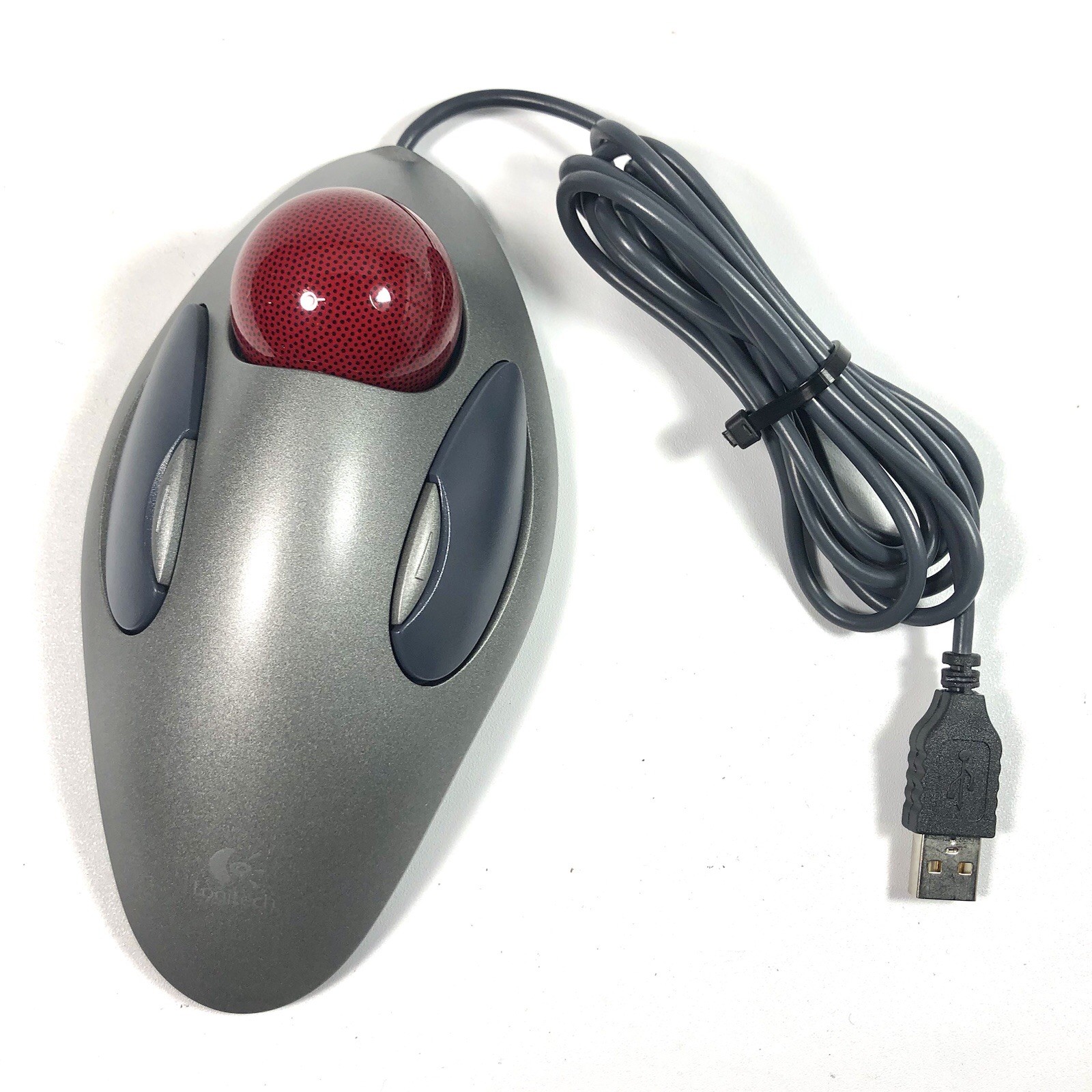Logitech TrackMan Marble T-BC21 Wired USB Trackball Mouse Red Ball Tested