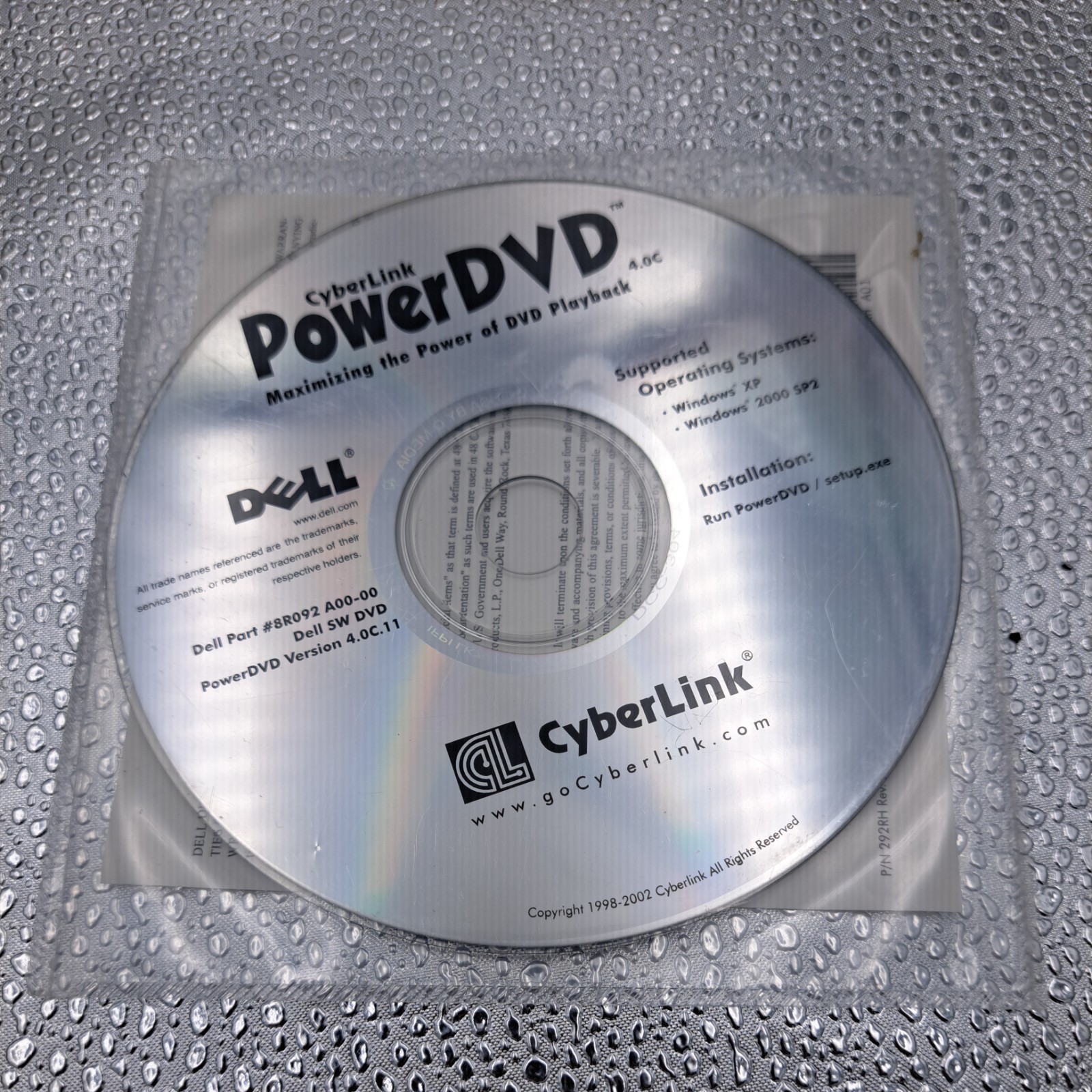 Dell CyberLink PowerDVD 4.0C Software Disc Windows XP 2000 PC Installation
