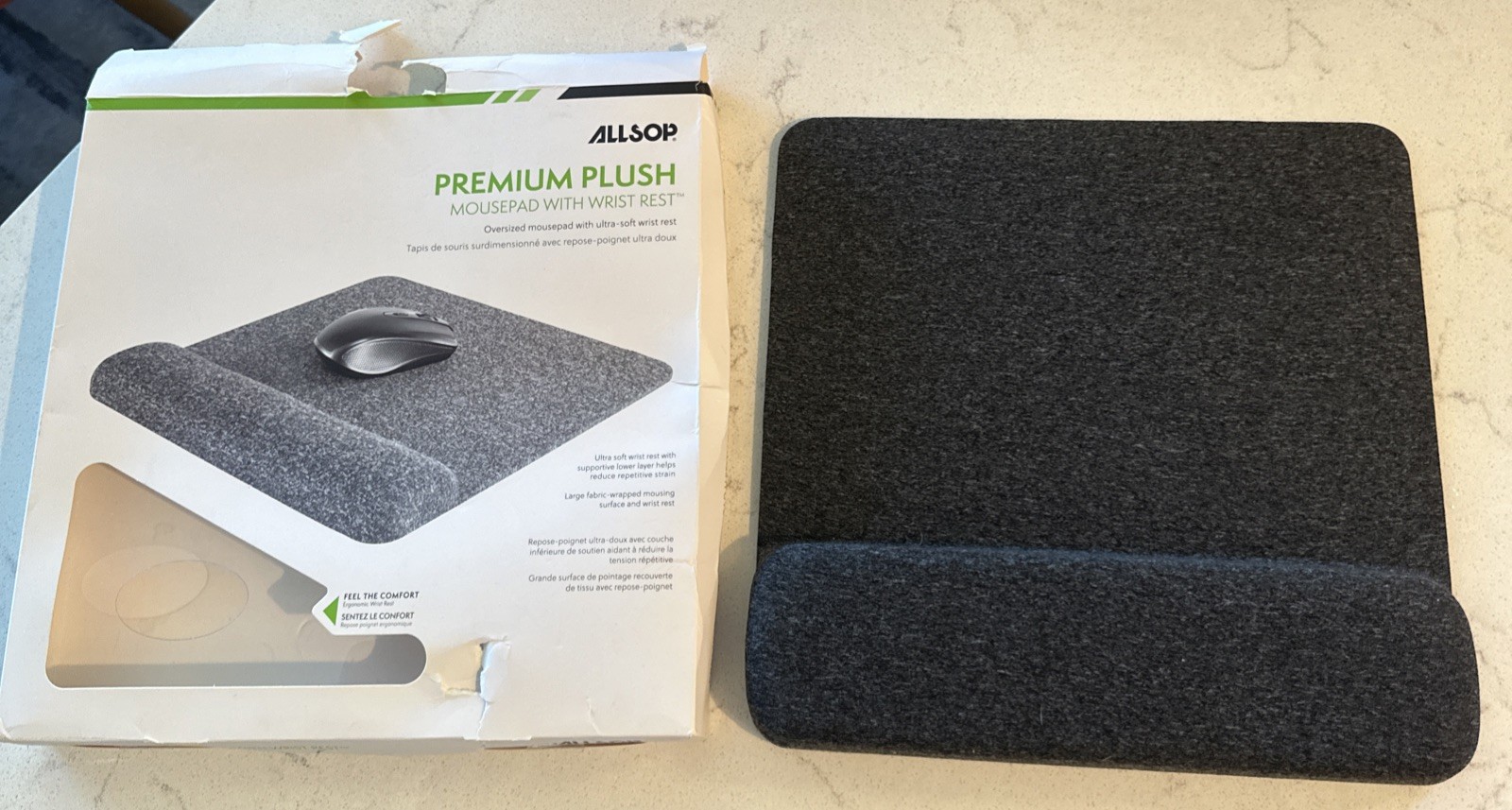 Allsop Premium Plush Mouse Pad With Wrist Rest, Gray, 11.8” X 11.6”