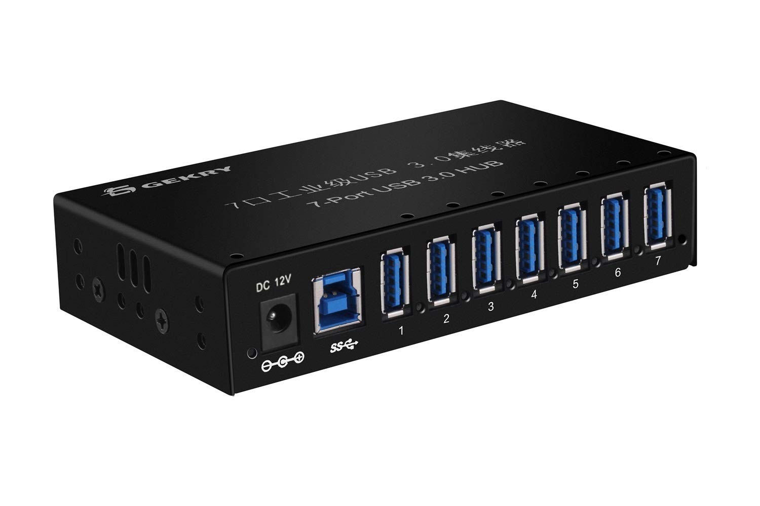 GEKRY USB 3.0 Hub, Data Metal Case Mountable 7-Port 7 Ports, Black