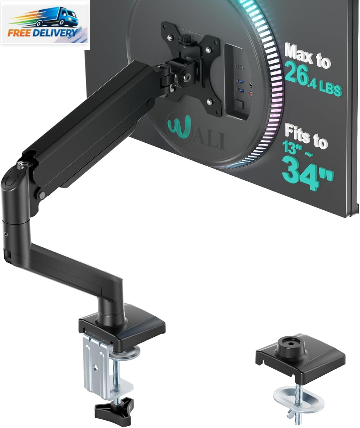 Adjustable Single Monitor Arm for 13-34 Inch Screens, up to 26.4 Lbs