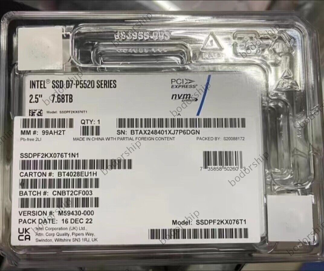 7.68TB Intel P5520 SSD U2 SSDPF2KX076T1N1 PCIe 4.0 x4 14.0PBW Solid State Drive