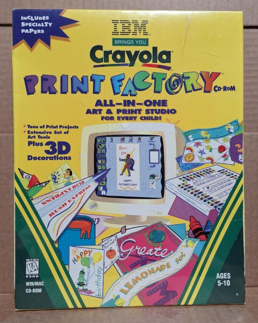 IBM's Crayola Print Factory (PC, 1998) - New / Sealed Big Box