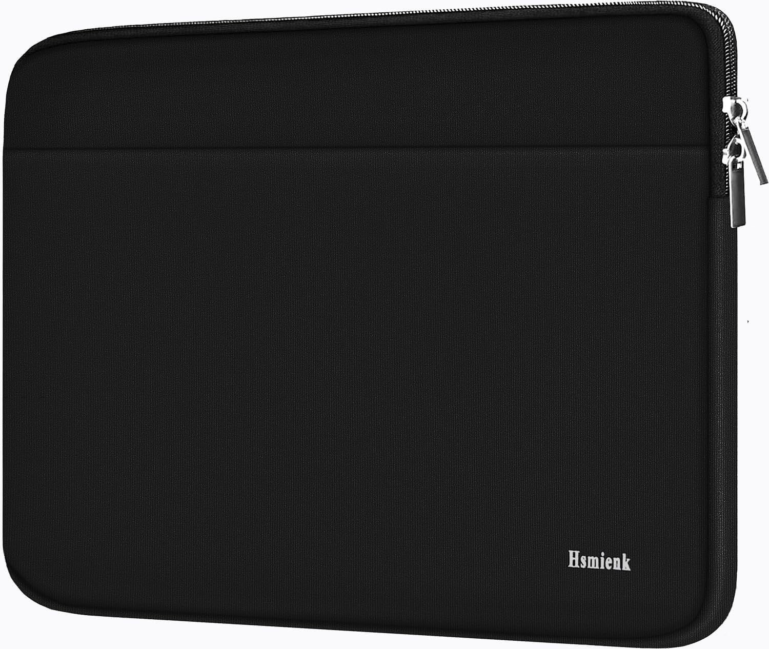 Durable Black Laptop Sleeve for 14 Inch Notebook, Shockproof Cover Bag with Pock
