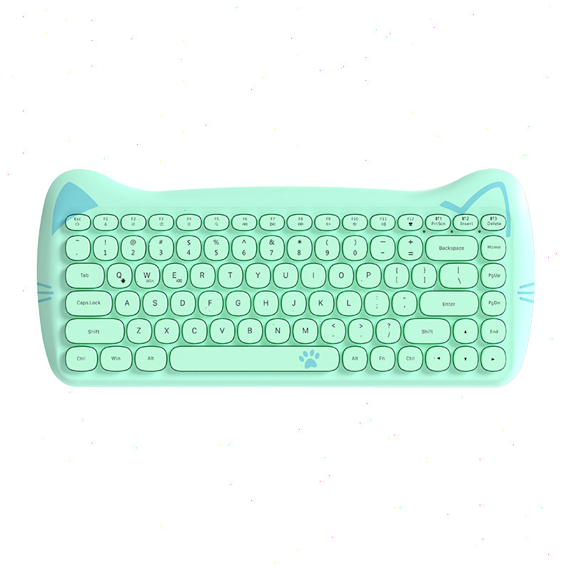 AJAZZ 3060i 2.4G Wireless Bluetooth 84 Key Silent Compact Round Retro Cat Design