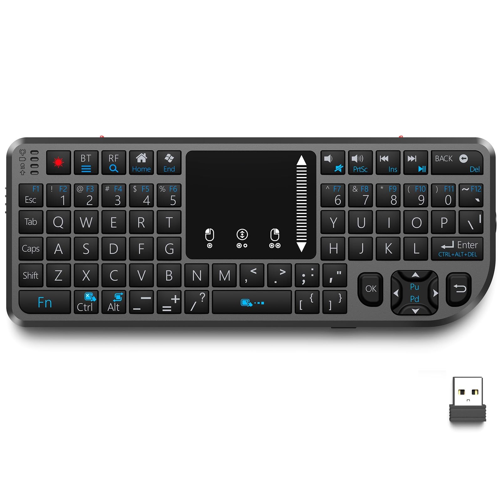 T808 Mini Wireless Keyboard MultiTouch Touchpad 2.4G+BT 7Color Backlight