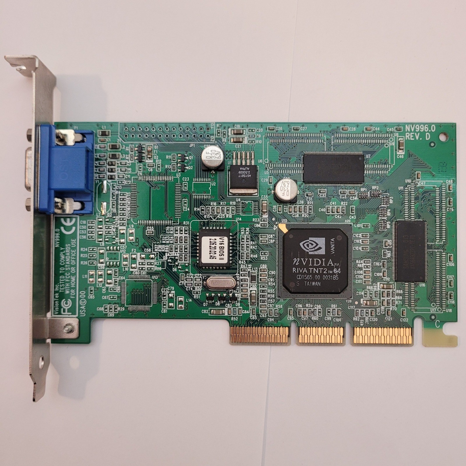 VisionTek NVIDIA RIVA TNT2 Vanta AGP Graphics Card 16MB VGA NV996.0 REV D