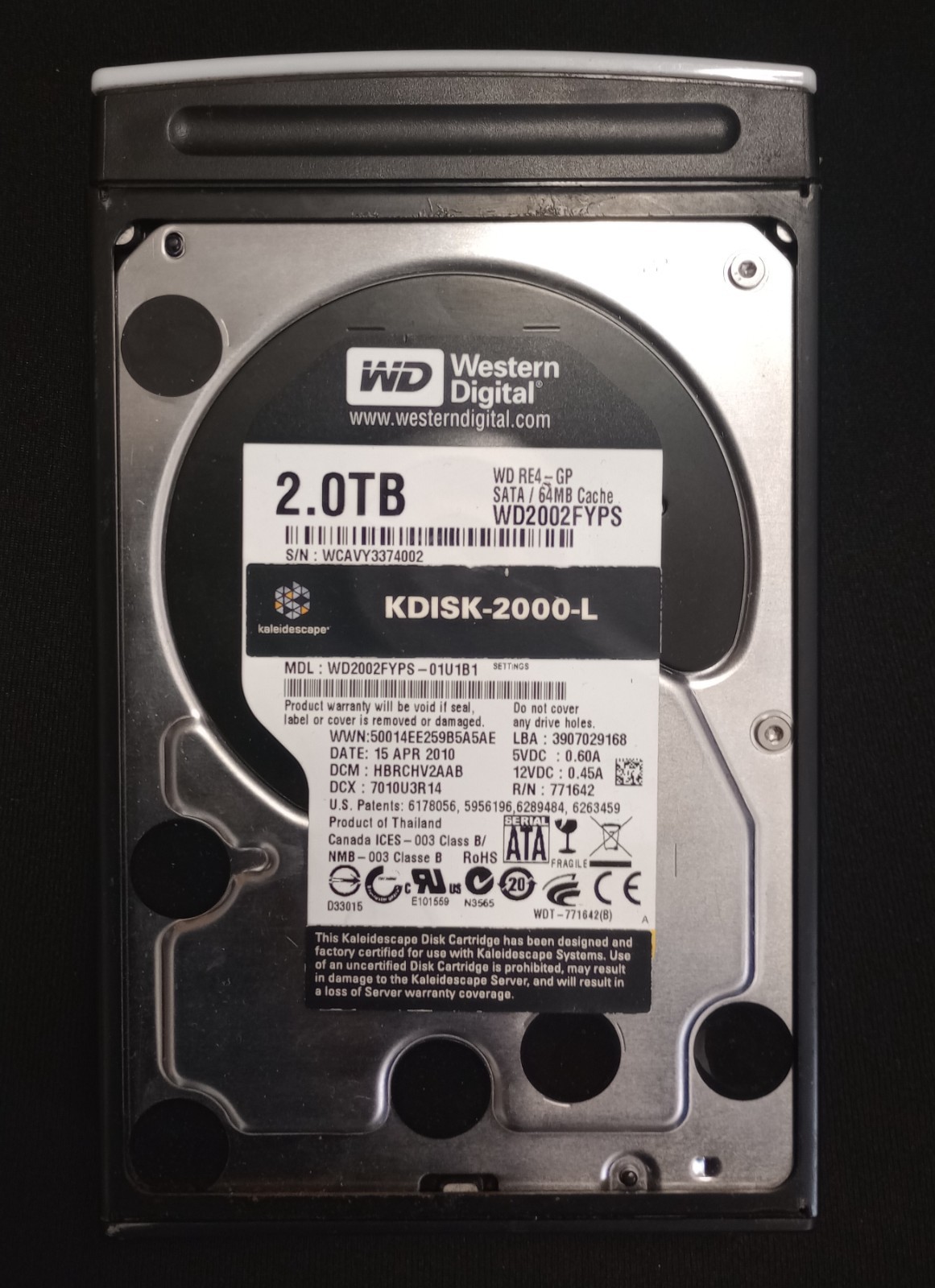 WESTERN DIGITAL KDISK-2000-L 2.0TB WD RE4-GP SATA/64MB CACHE HARD DRIVE PREOWNED