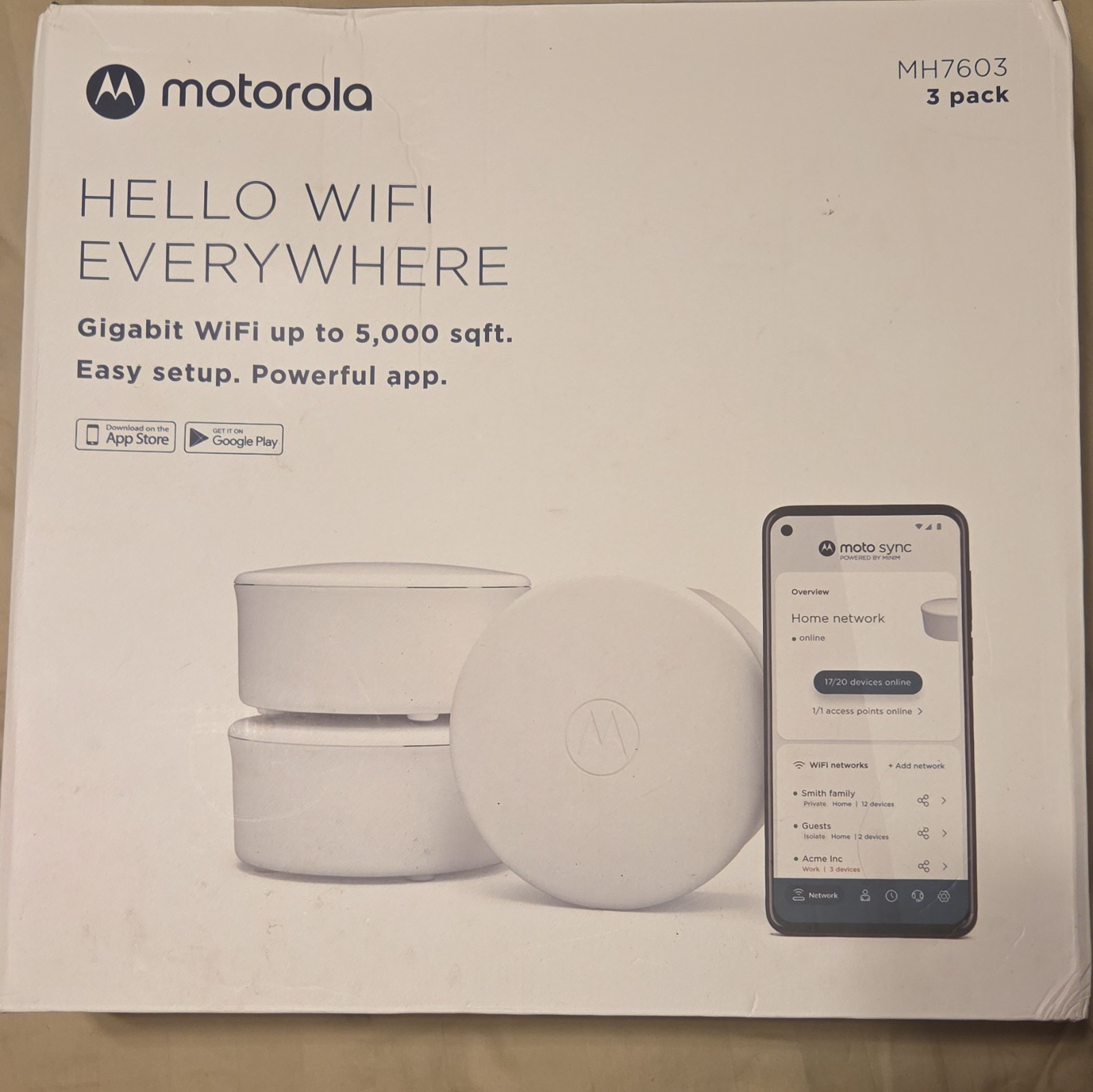 Motorola MH7603-10 AX1800 Dual-Band Mesh Router 3-Pack White, 2 LAN