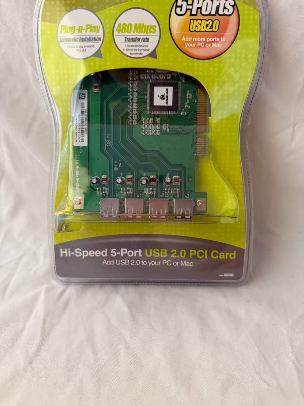 IOGEAR Hi-Speed 5-Port USB 2.0 PCI Card 480Mbps Plug-and-Play PC Mac
